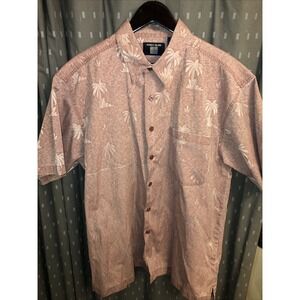 World Island Outdoors Mens Peach Colored Palm Tree Themed Button Down Shirt LG